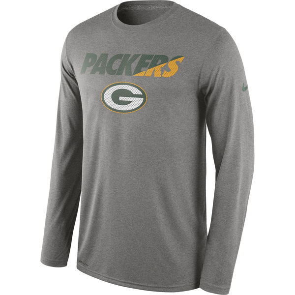 Men NFL Green Bay Packers Nike Legend Staff Practice Long Sleeve Performance TShirt  Heather Gray->nfl t-shirts->Sports Accessory